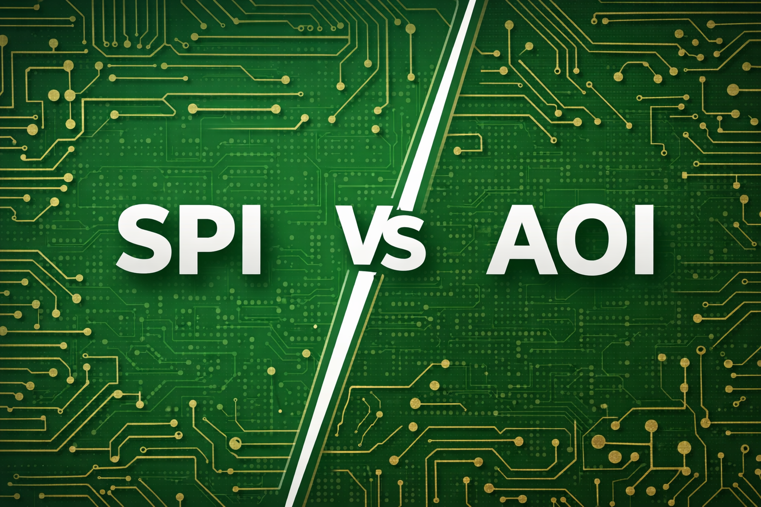 Graphic comparison of SPI and AOI in SMT manufacturing with PCB style background