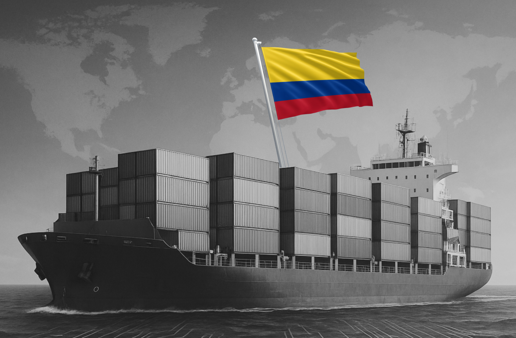 Container ship with Colombia flag, symbolizing electronics manufacturing and nearshoring to the U.S. in 2025